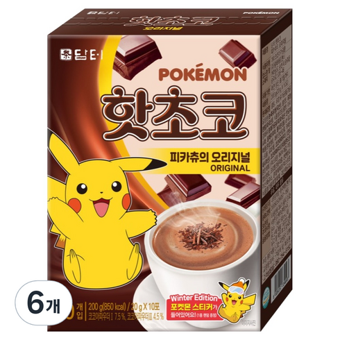 담터 포켓몬 핫초코 분말 피카츄의 오리지널, 20g, 10개입, 6개