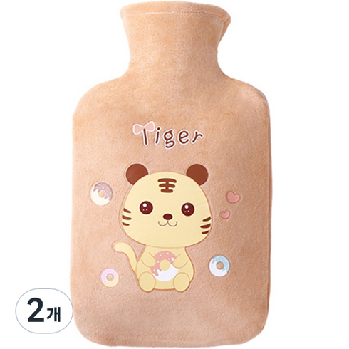 라이프팝 캐릭터 극세사 보냉 보온 물주머니 브라운타이거 1000ml, 2개