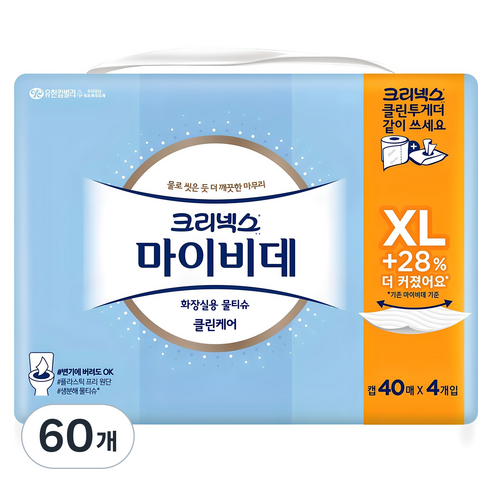 마이비데 클린케어 화장실용 물티슈 캡형 엑스라지, 40매, 60개