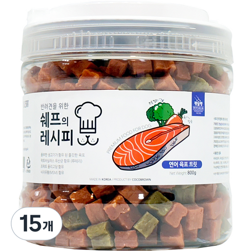 펫슐랭 강아지 쉐프의 레시피 트릿, 연어육포, 800g, 15개