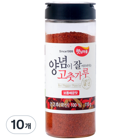 햇님마을 양념이 잘 어우러지는 국산 고춧가루 보통매운맛, 110g, 10개