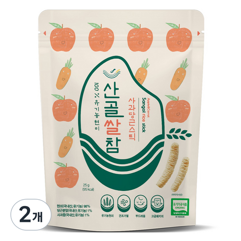 에코맘의산골이유식 산골쌀참, 혼합맛(사과/당근), 25g, 2개