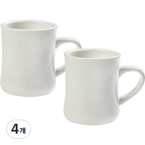 시라쿠스 오목 머그컵 400ml, 화이트, 4개