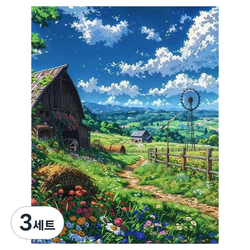 마켓링 장식 diy 명화그리기 페인트 + 붓 세트 30 x 40 cm, 타입2, 3세트