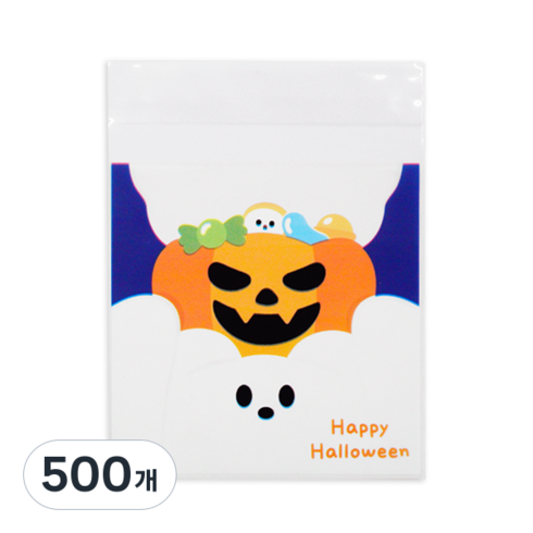 도나앤데코 할로윈 포장 비닐 OPP 접착 봉투 13 x 13 cm, 500개, 유령으로 변신한 곰돌이 네이비