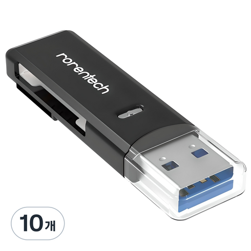 로랜텍 USB 3.0 블랙박스 SD카드 멀티 카드 리더기, RT-U197, 블랙, 10개