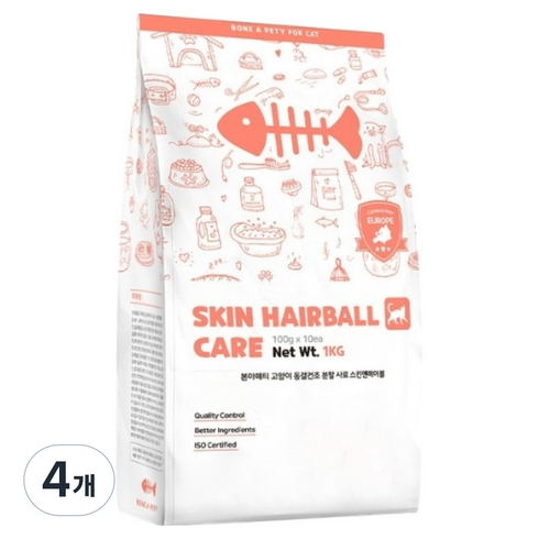 본아페티 고양이 기능성 사료, 헤어볼, 1kg, 4개