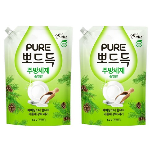 피죤퓨어 뽀드득 주방세제 솔잎향, 1.2L, 2개