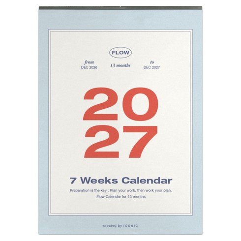 아이코닉 2027 플로우 월 캘린더 벽걸이달력 대형 A2, 혼합색상, 1개