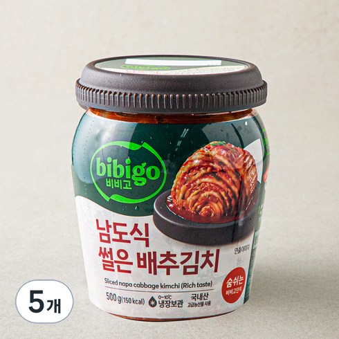 비비고 남도식 썰은 배추김치 용기, 500g, 5개
