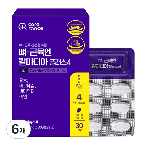 케어란스 9중 복합 기능성 뼈 근육엔 칼마디아 플러스 4 칼슘, 6개, 30정
