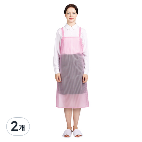웰프런 우레탄 방수앞치마 스트라이프 중, 반투명 핑크, 2개