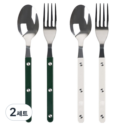 티니블랑 레브 2인 디저트 양식 식기 화이트 + 그린 세트, 2세트, 티스푼 2종 + 티포크 2종
