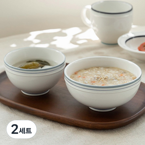 쓰임 레트로 라인 공기 대접 세트, 딥블루, 공기 + 대접, 2세트
