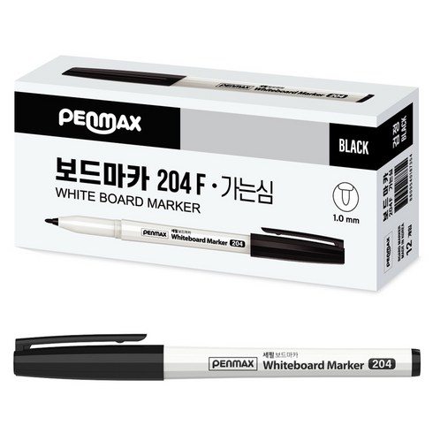 팬맥스 가는심 화이트보드마카 204F, 검정, 12개