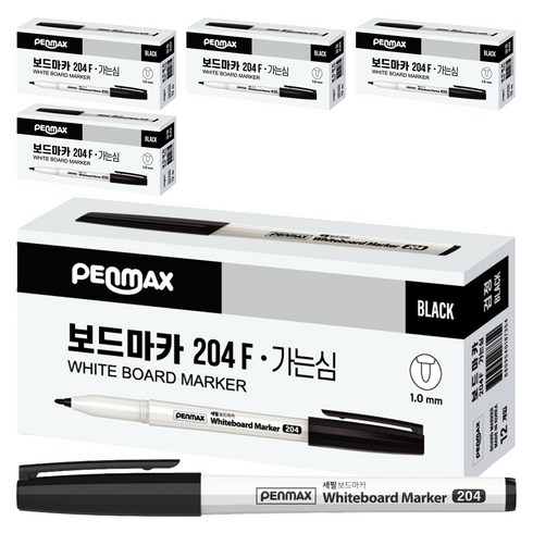 팬맥스 가는심 화이트보드마카 204F, 검정, 60개
