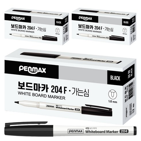 펜맥스 12각 세필 보드마카, 검정, 36개