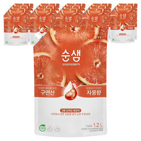 순샘 구연산 자몽향 주방세제, 1.2L, 15개