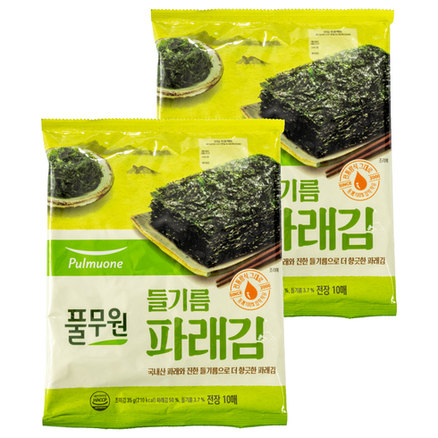 풀무원 들기름 파래김 전장 10p, 35g, 2개