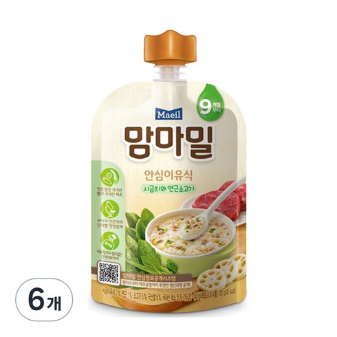 맘마밀 안심 이유식 9개월부터, 시금치와 연근소고기, 100g, 6개