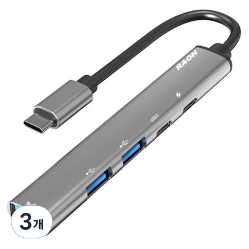 라온 5포트 C타입 멀티 허브 RUH-U500C, 그레이, 3개