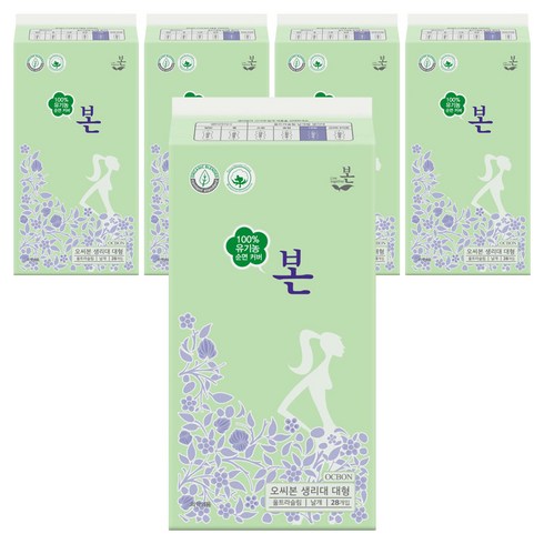 유기농본 유기농 순면 울트라슬림 생리대, 대형, 28개입, 5개