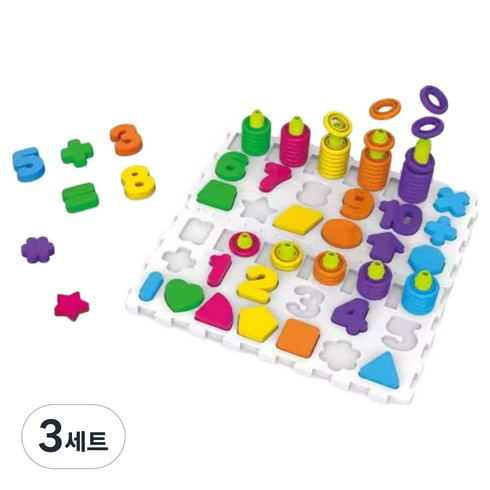 조이키즈 아동용 숫자 도형 인지발달 보드 링끼우기 교육완구 세트, 3세트, 혼합색상