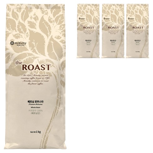 맥널티커피 베트남 로부스타 G1 원두, 홀빈(분쇄안함), 1kg, 4개