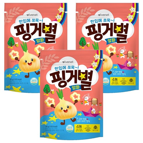 아이배냇 아동용 핑거별 쌀과자, 양파맛, 30g, 3개