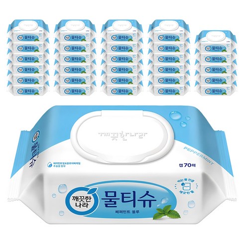 깨끗한나라 페퍼민트 블루 물티슈 캡형, 225g, 70매입, 30개