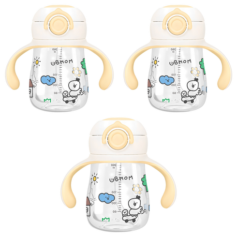 유비맘 트라이탄 데일리 원터치 빨대컵, 260ml, 3개, 옐로우