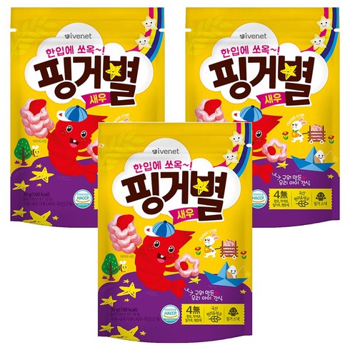 아이배냇 아동용 핑거별 쌀과자, 새우맛, 30g, 3개