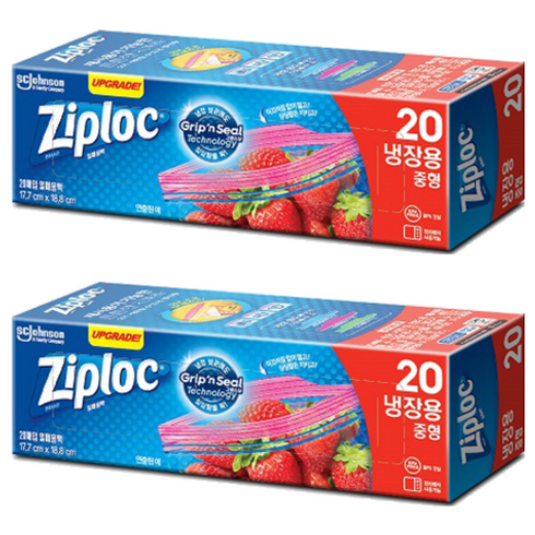 지퍼락 그립앤실 지퍼백 냉장용, 중(M), 20개입, 2개