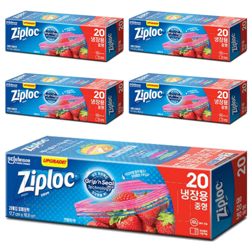 지퍼락 그립앤실 지퍼백 냉장용, 중(M), 20개입, 5개
