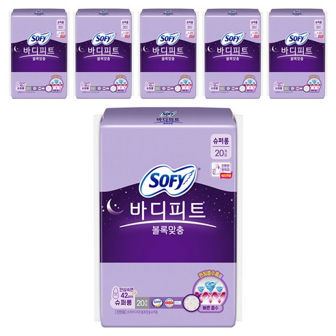 바디피트 볼록맞춤 생리대 날개형, 슈퍼롱, 20개입, 6개
