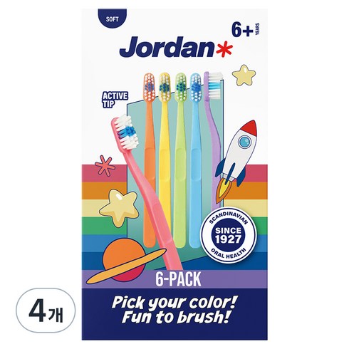 조르단 해피스마일 어린이 칫솔 2단계 6세 이상, 랜덤발송, 4개, 6개입