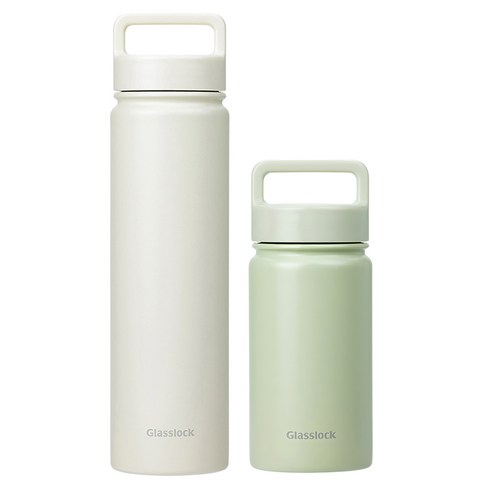 글라스락 스포티 핸들 텀블러 350ml + 700ml, 페일그린 + 베이지, 1세트