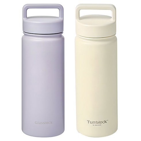 글라스락 스포티 핸들 텀블러 + 텀블락 스포티 핸들 텀블러, 페일라벤더 + 베이지, 500ml, 1세트