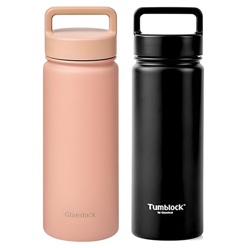 글라스락 스포티 핸들 텀블러 + 텀블락 스포티 핸들 텀블러, 페일핑크 + 블랙, 500ml, 1세트