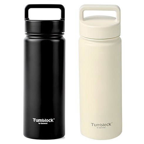 글라스락 텀블락 스포티 핸들 텀블러 2p, 블랙 + 베이지, 500ml, 1세트