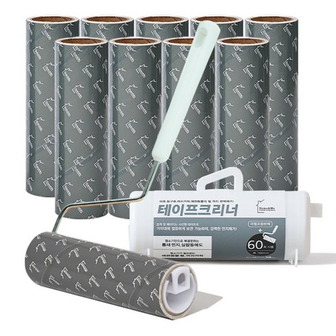 홈앤미 초강력 사선컷팅 돌돌이 테이프 클리너 숏핸들 + 리필 10p + 케이스, 1세트