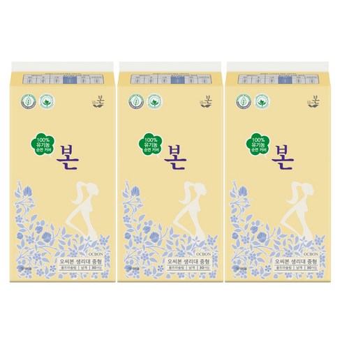 유기농본 유기농 순면 울트라슬림 생리대, 중형, 30개입, 3개