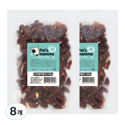 펫츠맘마 강아지 수제 간식, 오리 + 북어 혼합맛, 200g, 8개