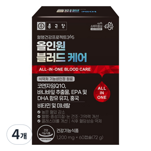 종근당 혈행건강 프로젝트365 올인원 블러드 케어, 60정, 4개