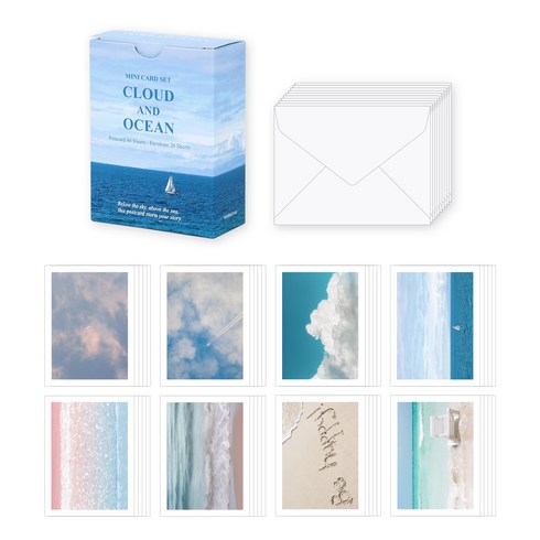 워너디스 러브레 미니 감사 메시지 엽서 카드 8종 x 5p + 봉투 20p 세트, 클라우드앤오션, 1개