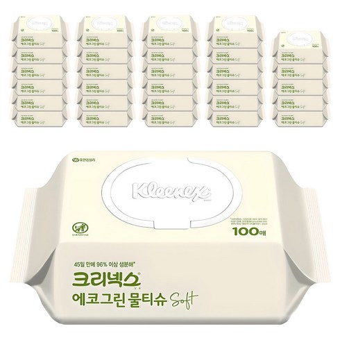 크리넥스 에코그린 소프트 물티슈 캡형, 45g, 100매, 48개