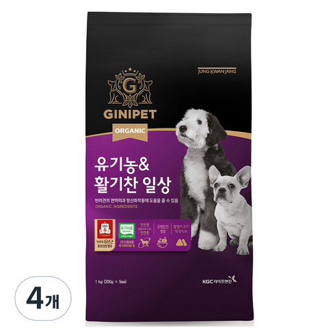 정관장지니펫 강아지 유기농 기능성 사료, 활력, 1kg, 4개