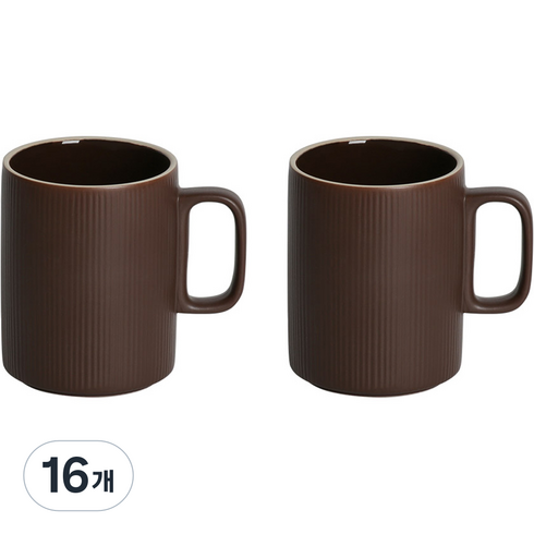 윤도자기 국산 차곡 머그컵 380ml, 딥브라운, 16개
