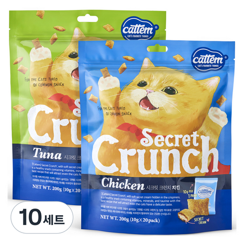 캣템 고양이 시크릿 크런치 간식 200g + 200g 세트, 참치 + 치킨, 10세트
