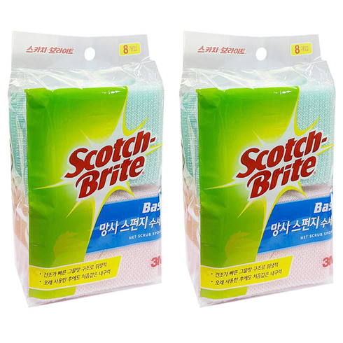 스카치브라이트 3M 베이직 망사 스펀지 수세미, 8개, 2세트